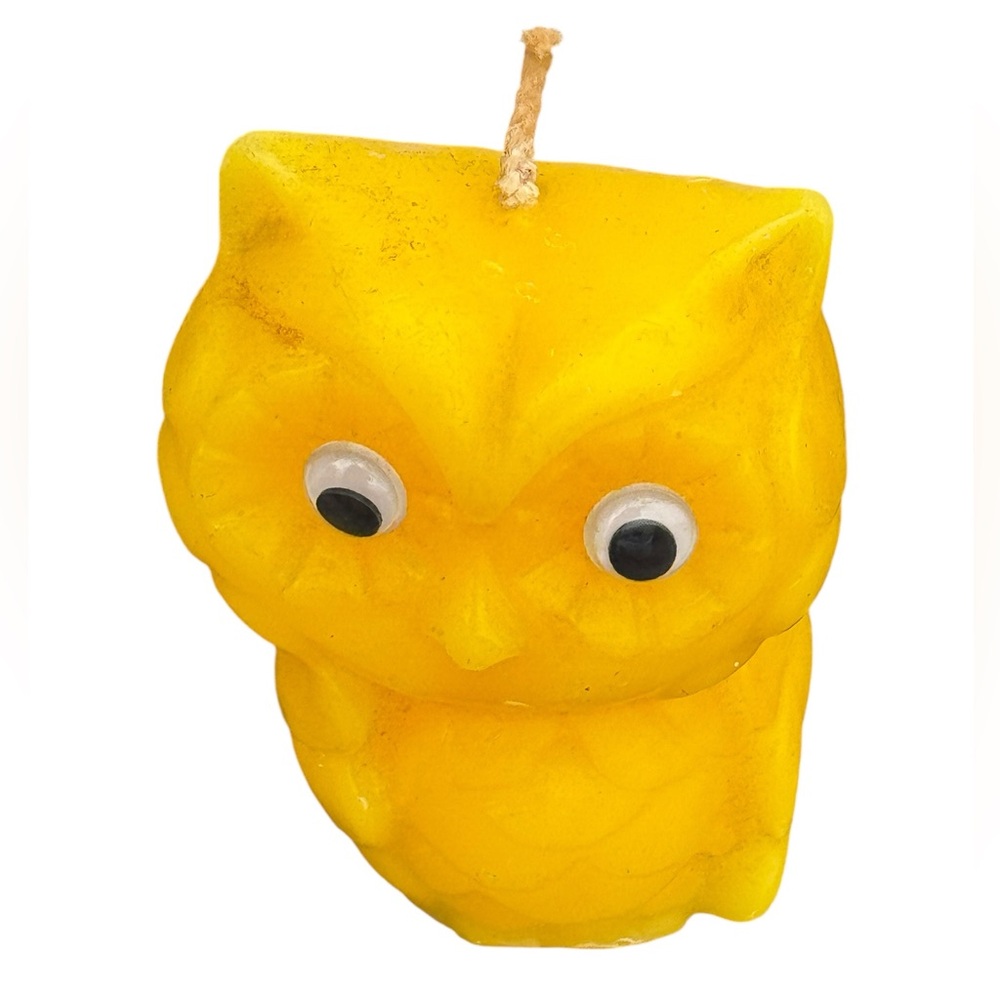 Vintage googly eye, yellow owl candle